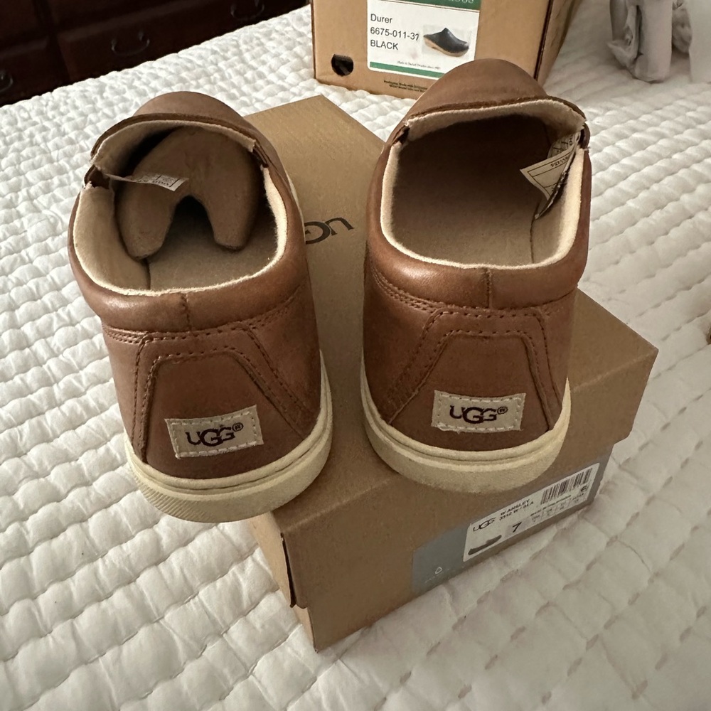 UGG Woman’s Tan Leather Slip-Ons - Picture 6 of 6